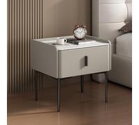 Modern Nightstand with Storage Drawer, Pu Leather Finish & Faux Stone Top, Elegant Bedside Tables Sofa Side Table for Bedroom Living Room, Fully Assembled Except Legs(45x40x48cm(18x16x19inch), Gray1)
