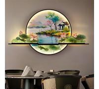 Modern Picture Wall Light LED Chinese Creative Landscape Mural Lamp for Home Living Room Study Bedroom Decor Painting (A D80cm 1pcs)