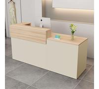 Modern reception desk,Computer workstation,With drawers and open shelves,Suitable for salons, offices, lobbies, retail stores, and home offices(Wood color+beige/right,51"W)
