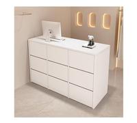 Modern Reception Desk with Counter - Elegante Welcome Checkout Table for Retail Lobby Beauty Salon & Office - White Finish 140cm (55.1in) Long