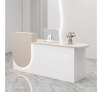 Modern Reception Desk with Soft Lighting - 1,1 m Elegante White & Beige Front Office Counter Table for Clothing Stores Restaurants Hotels & Businesses.