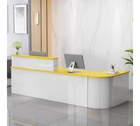 Modern Reception Desk with Storage | Elegante White & Yellow Front Counter for Cash Register & Computer | Durable Engineered Wood 130cm Receptionist Desk