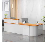 Modern Reception Desk with Storage - Front Counter for Cash Register & Computer Stylish White & Orange Design 130cm Receptionist Furniture for Office Lobby and Waiting Area