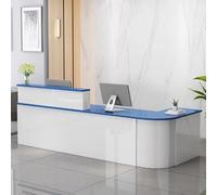 Modern Reception Desk with Storage Stylish White & Blue Front Counter for Cash Register & Computer 120cm Office & Home Receptionist Desk Elegant Design for Professional Space
