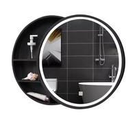 Modern Round Bathroom Mirror Cabinet 50/60/70 cm - Wall-Mounted Adjustable Single-Door Storage Unit with 2 Shelves (Black 50 x 50 cm) - Stylish Bathroom for Contemporary Spaces