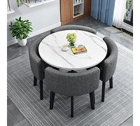 Modern Round Dining Table Set with 4 Fabric Chairs - Space-Saving Home Office & Reception Furniture - Elegante Kitchen Table for Small Spaces