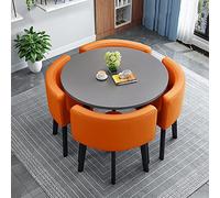 Modern Round Dining Table Set with 4 Fabric Chairs - Space-Saving Home Office Reception Furniture Stylish & Functional Kitchen Table for Small Spaces