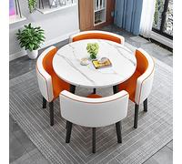 Modern Round Dining Table Set with 4 Fabric Chairs - Space-Saving Kitchen Furniture for Home Office & Reception Stylish and Compact Design for Any Room