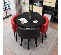Modern Round Dining Table Set with 4 Fabric Chairs - Space-Saving Kitchen & Home Office Furniture for Dining Room or Reception Area