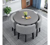 Modern Round Dining Table Set with 4 Fabric Chairs - Space-Saving Kitchen & Home Office Furniture Perfect for Reception Areas and Small Spaces