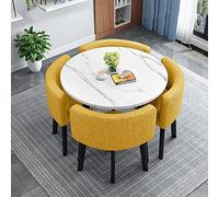 Modern Round Dining Table Set with 4 Fabric Chairs Space-Saving Kitchen & Home Office Furniture Stylish Reception Table for Small Spaces