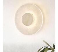 Modern Round Wall Sconces 11.8IN Acrylic Wall Lamps with Yellow Travertine Finish 3000K Wall Lighting for Hallway Living Room Staircase