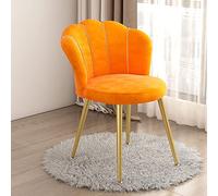 Modern Shell Shaped Vanity Chair with Gold Metal Legs and Padded Fabric Seat for Living Room Bedroom or Home Office White Color