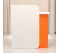 Modern Small Riception Desk with LED Lights Lockable Drawers and Orange Finish Retail Checkout Counter for Reception Area Wooden Front Desk Counter for Office and Store
