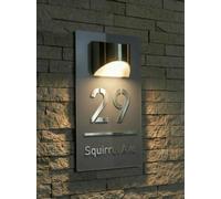 Modern Solar House Number Sign for Outside, Waterproof LED Illuminated Address Plque with Street Name, Personized Custom Lighted Address Sign for Yard, Front Door, Patio (Gray-Silver)