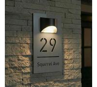 Modern Solar House Number Sign for Outside, Waterproof LED Illuminated Address Plque with Street Name, Personized Custom Lighted Address Sign for Yard, Front Door, Patio (Gray-Black)