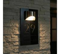 Modern Solar House Number Sign for Outside, Waterproof LED Illuminated Address Plque with Street Name, Personized Custom Lighted Address Sign for Yard, Front Door, Patio (Black-Black)