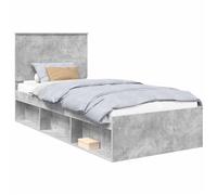 Modern Solid Pine Wood Bed Frame with Headboard Concrete Grey Single 100x200 cm, Minimalist Platform Bed for Urban Bedroom, Easy Clean, Max 100 kg Weight Capacity, No Box Needed, 103x210x100 cm
