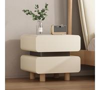 Modern Solid Wood Bedroom Night Table,Rounded Corners Leather Finish,Nightstand with 2 Drawers,Modern Side Table,for Living Room/Bedroom(Beige,L50cm/19.6in)