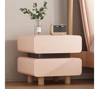 Modern Solid Wood Bedroom Night Table,Rounded Corners Leather Finish,Nightstand with 2 Drawers,Modern Side Table,for Living Room/Bedroom(Pink,L50cm/19.6in)