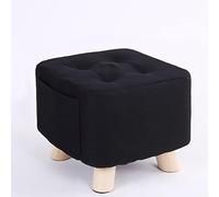 Modern Square Footstool Ottoman for Living Room and Bedroom Small Linen Foot Rest Stool in Black 28x28x31cm