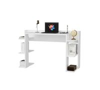 Modern Study Desk, bianco, 122,7 x 77 x 45 cm, 100% melamina, spessore 18 mm, elegante e funzionale per la casa, l'ufficio e lo studio