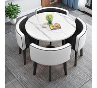 Modern Style Kitchen Breakfast Bar Table and Chair Set with Soft Backrest Seat in Black and White Color Space Saving Dining Round Table for Office Conference Area