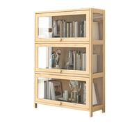 Modern Style Tall Bookcase Solid Wood Bookcase Floor Storage Shelf Multipurpose Cabinet with Acrylic Doorfor Living Room Study Bedroom Office Natural wood-3F 50cm