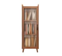 Modern Style Tier Bookcase Tall Bookcase Floor Storage Shelf Multipurpose Cabinet with Door for Living Room Study Bedroom Office Brown 4F