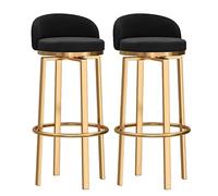 Modern Swivel Bar Stools Set of 2 29.5in Counter Height Dining Chairs with Back Gold Metal Legs Stylish Black Upholstery for Kitchen Island & Home Use