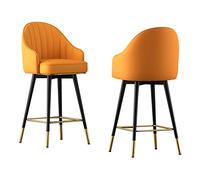 Modern Swivel Barstools 2 Piece Set with Back Support and PU Leather for Kitchen Counter Height Ideal for Pub and Bistro Sitting Height 65 cm/75 cm Stylish Orange Design (75 cm High)