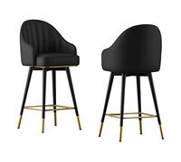 Modern Swivel Barstools 2 Piece Set with Back Support Stylish PU Leather Kitchen Counter Height Stools for Pub Bistro Sitting Height 75 cm Blue Color.