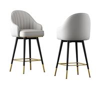 Modern Swivel Barstools 2 Set with Back Support PU Leather Kitchen Counter Height Stools for Pub Bistro Grey High: 65 CM Comfortable Seating for Home or Commercial Use