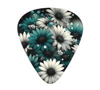 Modern-Teal-Flowers-Dots - Confezione da 12 plettri per chitarra con 3 spessori e scatola portaoggetti, plettri in ABS per basso elettrico