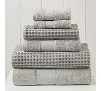 Modern Threads 6-Piece 100% Combed Cotton Yarn Dyed Cobblestone Jacquard Towel Set Silver