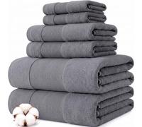 Modern Threads Amrapur Overseas - Set da Bagno in 100% Cotone Pettinato, Colore: Antracite, 6 Pezzi