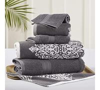 Modern Threads Amrapur Overseas | Artesia Damasco Set di 6 asciugamani reversibili in filato tinto jacquard (platino)