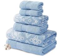 Modern Threads Charlize, Set da 6 asciugamani composto da 2 teli bagno, 2 asciugamani e 2 salviette, tinti in filo, con motivo jacquard o a tinta unita, blu
