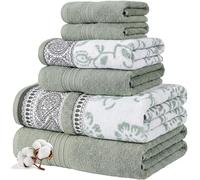 Modern Threads Ophelia, set da 6 pezzi, 2 asciugamani da bagno, 2 asciugamani per le mani, 2 asciugamani tinti in filo jacquard tinta unita, salvia scura