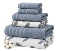 Modern Threads Pacific Coast Textiles - Set di 6 Asciugamani in Cotone Biologico con Viti Colorate, Colore Blu, Singolo, 40,6 x 25,4 x 12,7 cm