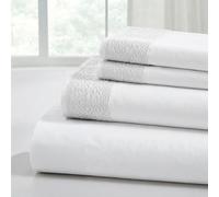 Modern Threads Pacific Coast Textiles - Set di Lenzuola in Microfibra con Pizzo all'Uncinetto, 4 Pezzi, Colore: Bianco