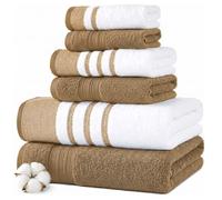 Modern Threads Set 6 Pezzi, 2 Asciugamani Bagno, 2 Asciugamani, 2 Asciugamani, Asciugatura Rapida Bianco/Contrasto Reinhart Senape