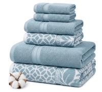 Modern Threads Set di 6 Asciugamani Double-Face in filigrana con Trifoglio, in Tessuto Jacquard, Tinto in Filato, da Bagno, Asciugamani e salviette, Super assorbenti e ad Asciugatura Rapida, 100%