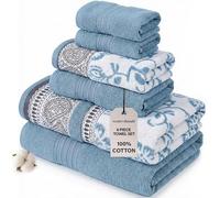 Modern Threads Set di asciugamani in jacquard/tinta unita, 6 pezzi, colore: blu Ophelia