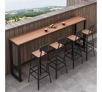 Modern Trestle Table Rectangular Outdoor Bar Table,Waterproof,Wooden Balcony Bar Table for Railings,Narrow Pub Patio Bar Table Wood Counter Height Table-Table Only(63 “L X 15.7 ‘W X 41.3 ’H,