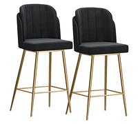 Modern Velvet Counter Height Bar Stools Set of 2 with Back and Footrest Stylish High Chairs for Bar Coffee Kitchen Living Room Green with Gold Legs