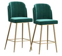 Modern Velvet Counter Height Bar Stools Set of 2 with Back Footrest and Gold Legs Stylish Bar Chairs for Bar Coffee Kitchen and Living Room