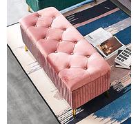 Modern Velvet Storage Ottoman Bench for Living Room Pink Rectangle Footstool Stylish End of Bed Seat Space-Saving 31x15x18 inch Furniture