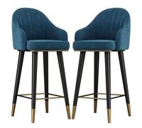 Modern Velvet Swivel Bar Chairs Set of 2 Counter Height Stool with Curved Backrest Footrest & Anti Slip Foot Pads Tall Stools for Home Pub Kitchen Dining Room Stylish Blue Color Option 75 cm