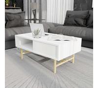 Modern White Coffee Table, 90 x 54 x 39,6 cm, 100% melamina rivestito e metallo, design elegante per Living Room & Home Decor